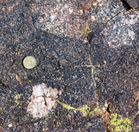 granite with broken pegmatite xenoliths