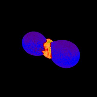 movie showing
collision of two neutron stars (full stars)