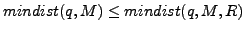 $ mindist(q,M)\leq mindist(q,M,R)$