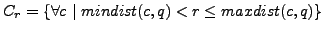 $ C_r = \{\forall c \vert  mindist(c,q)< r \leq maxdist(c,q)\}$