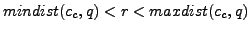 $ mindist(c_c,q)<r<
maxdist(c_c,q)$