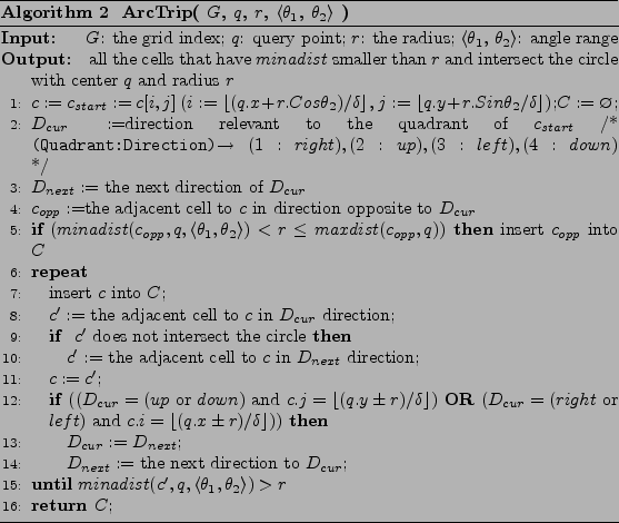 \begin{algorithm}
% latex2html id marker 3843
[htb]
\caption{\bf ArcTrip( $G$, ...
...e\theta_1,\theta_2\rangle) > r$}
\RETURN $C$;
\end{algorithmic}\end{algorithm}