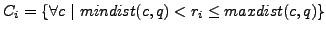 $ C_i = \{\forall c \vert  mindist(c, q) < r_i \leq maxdist(c, q)\}$