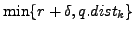 $ \min\{r +
\delta, q.dist_k\}$