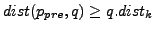 $ dist(p_{pre},q)\geq q.dist_k$