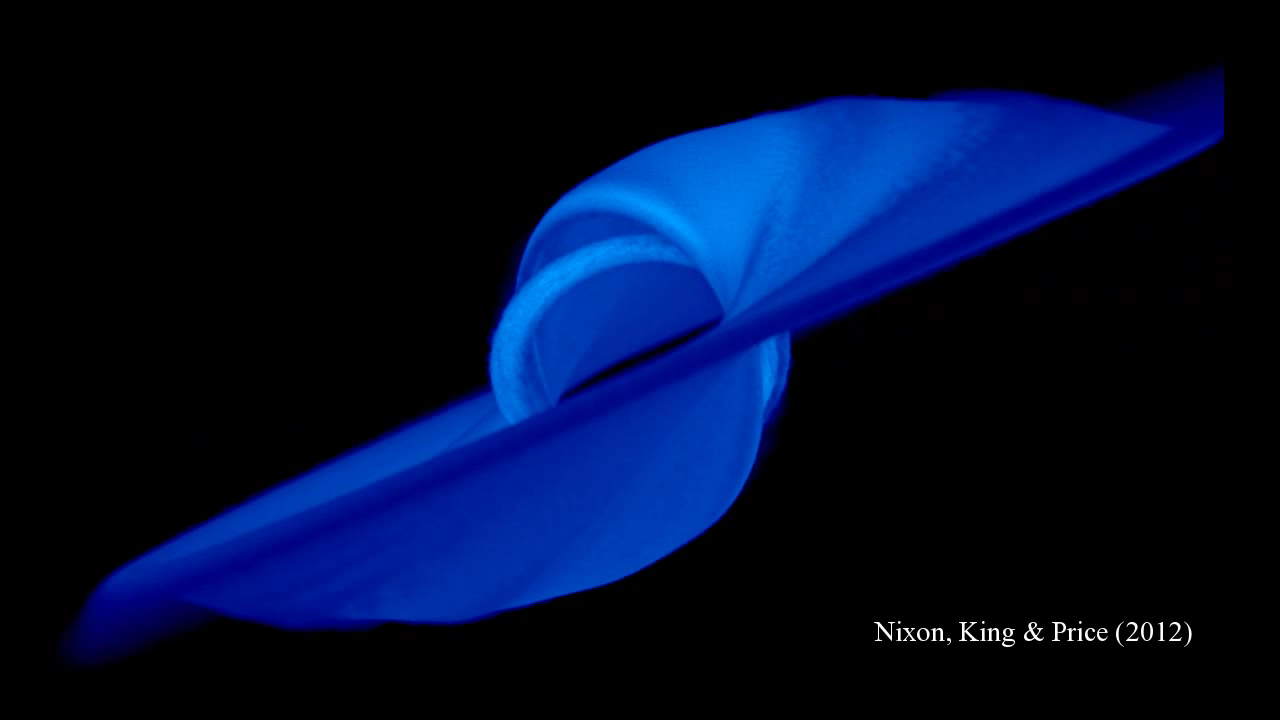 accretion disc showing broken ring structure caused by spinning black hole