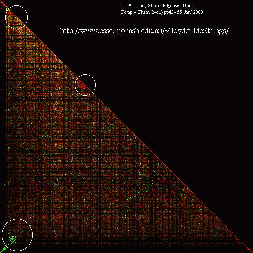 2D Compression Approximate Repeats Probability Density Plot, n.b. not a DOTTER style dot-plot matrix, also see 1-D plot